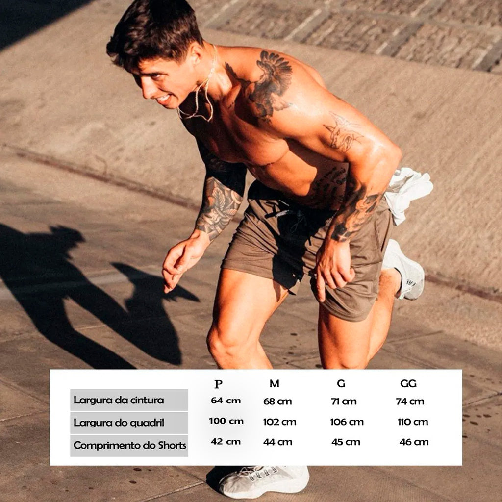 Kit 3 Bermudas 2 em 1 DryFit Masculinas – Forro Microfibra, Bolso Celular & Suporte Camiseta