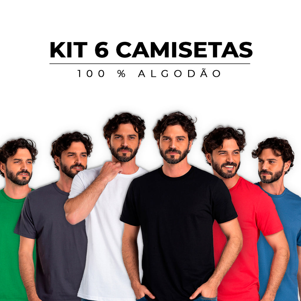 Kit 6 T-Shirts Masculinas Lisa – Algodão Puro, Corte Moderno e Durabilidade Máxima