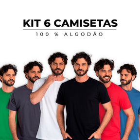 Kit 6 T-Shirts Masculinas Lisa – Algodão Puro, Corte Moderno e Durabilidade Máxima