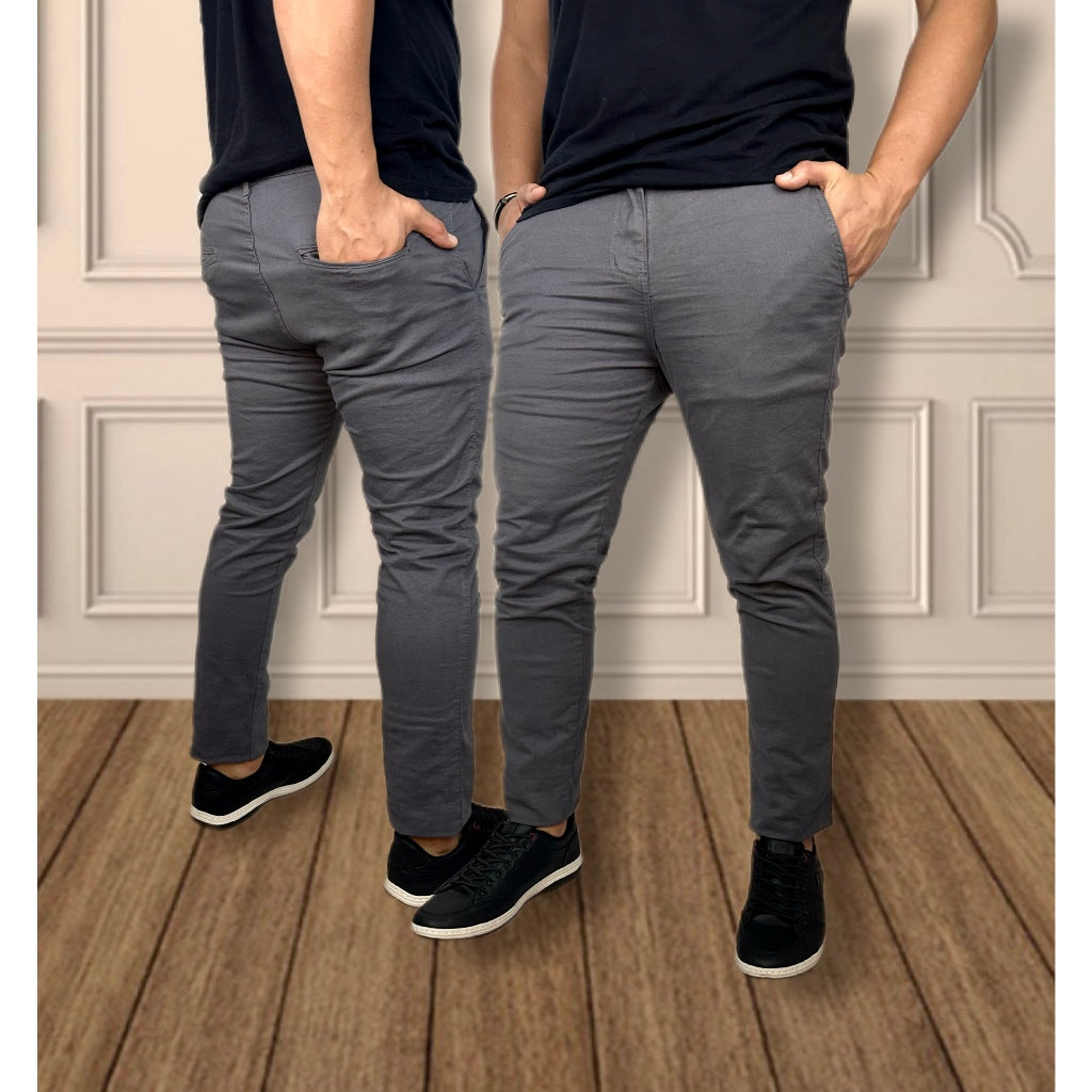Kit 2 Calças Sarja Slim Social FIT – Conforto com Elastano & Acabamento Acetinado