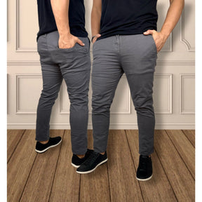 Kit 2 Calças Sarja Slim Social FIT – Conforto com Elastano & Acabamento Acetinado