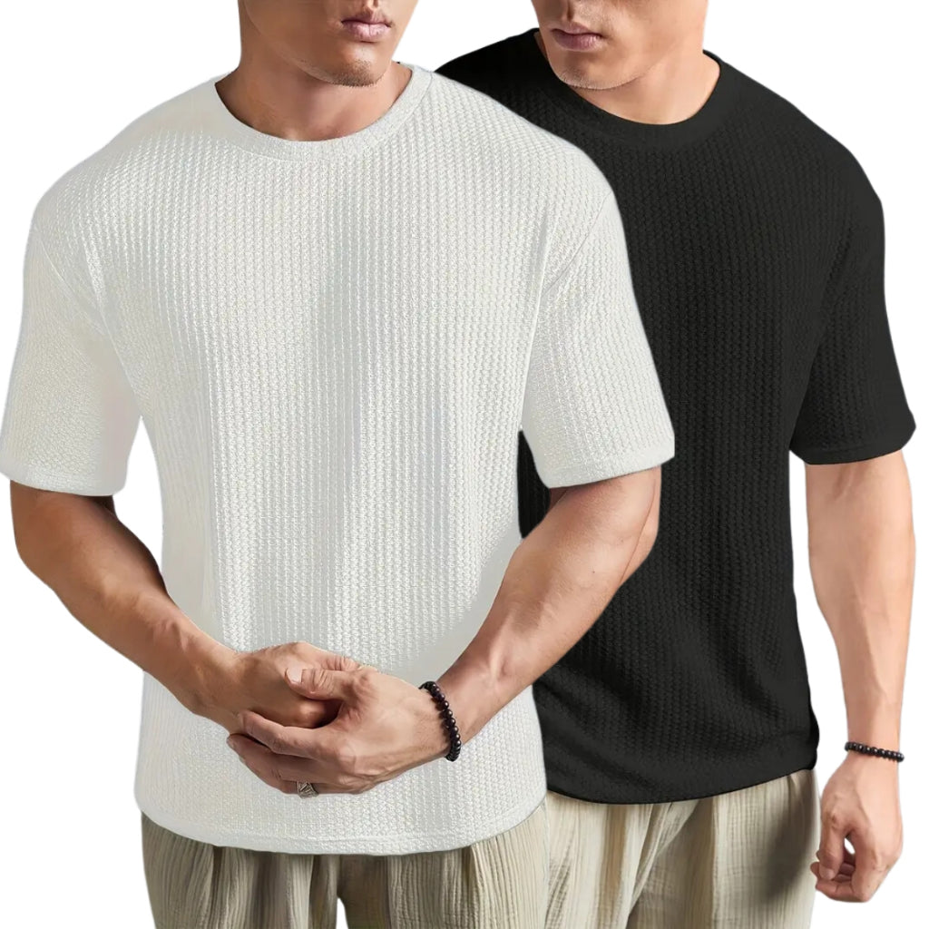 Kit 2 Camisas Oversized Texturizadas Quadradinhos – Modelagem Reta & Conforto Premium