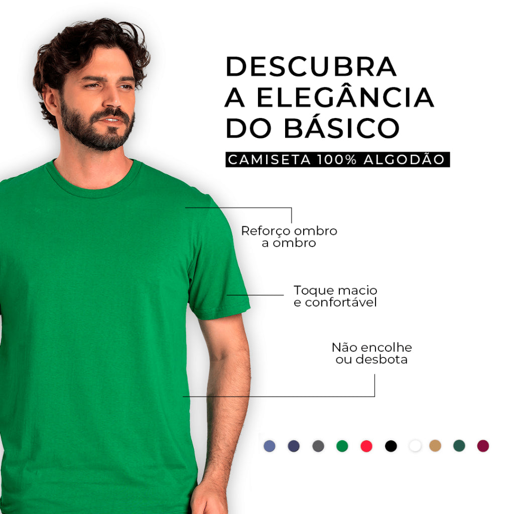 Kit 6 T-Shirts Masculinas Lisa – Algodão Puro, Corte Moderno e Durabilidade Máxima