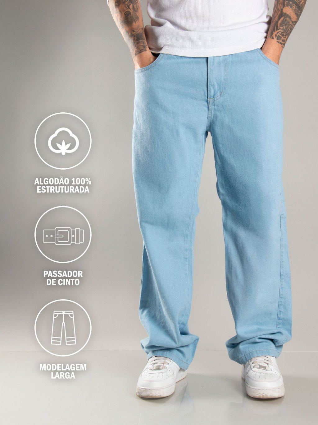 Kit 2 Calças Baggy Jeans Masculinas – Streetwear Carpenter Claro & Preto, Corte Reto
